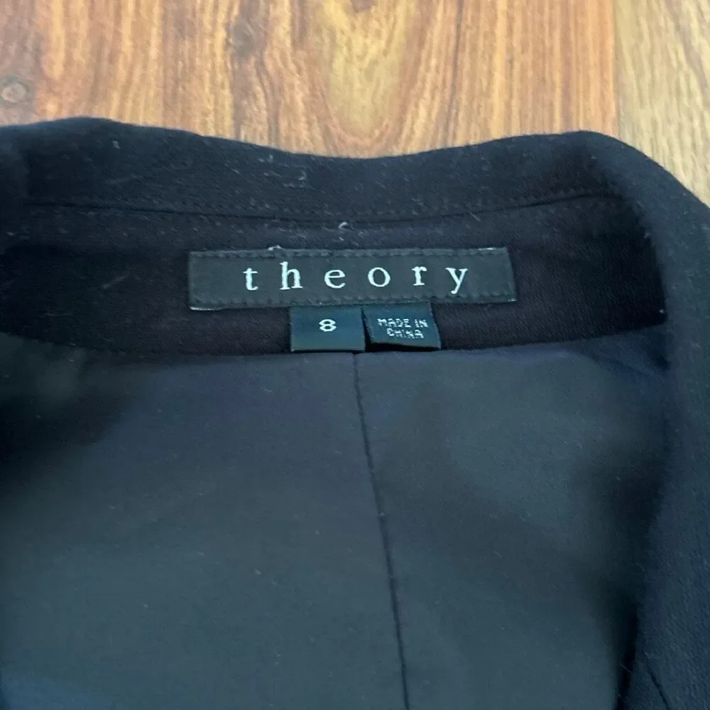 Theory black sleeveless blazer with silk raw edge ruffle sleeve detail 8
